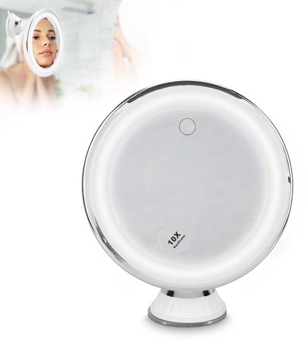 Zuignap Vergrotende Make-up Spiegel, Make-up Spiegel, Make-up Spiegel met Licht, 10x met 3 Lichtkleuren Make-up Spiegel op Batterijen, voor Gedetailleerde Make-up, Nauwkeurige Huidverzorging, Verwijdering van C