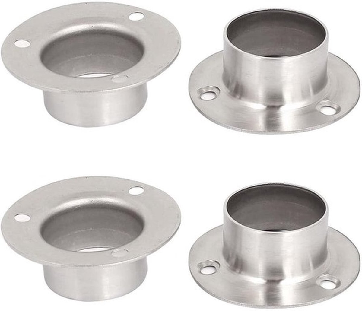 32 mm garderobestangsteun, 4 ronde garderobestangsteunen, roestvrijstalen flensbevestiging voor wandmontage voor kastgordijnen
