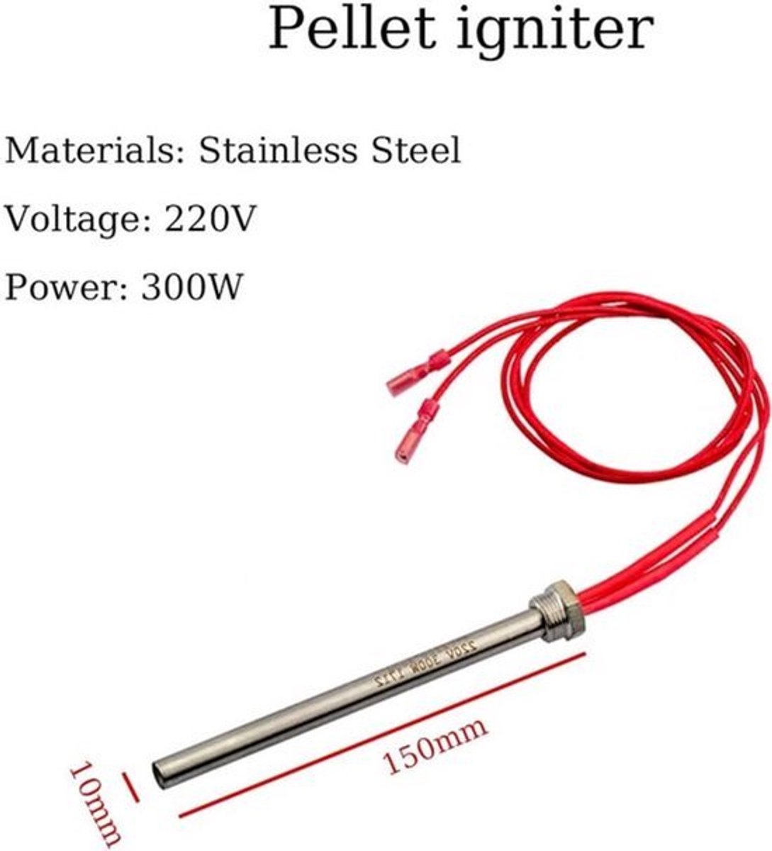 300 W Hete Staaf Houtpelletkachel Ontstekingsontsteker 220 V - Vonkstartplug voor Verwarmingsapparaat - 150 mm Lengte - M16 Schroefdraad - 15 mm Steek