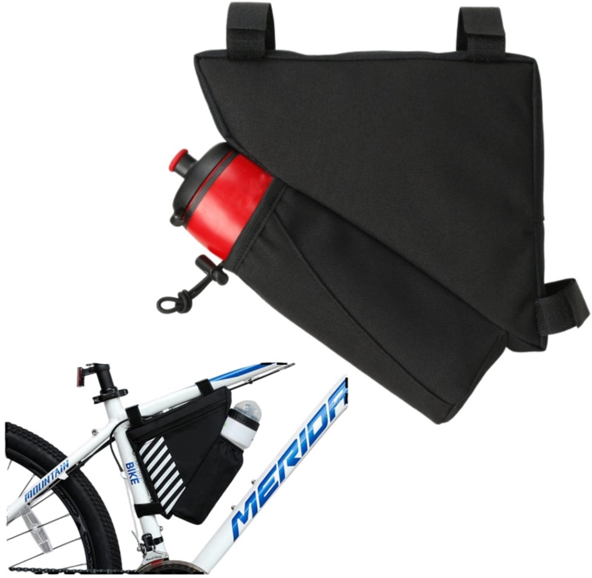 1 stuk - Driehoekige fietstas voor op het frame - Driehoekige tas met bekerhouder - Bovenbuistas - Frametas - Bidontas - Fietsaccessoiretas - Fietsuitrusting - Zwart - 20.5*18*5cm - Geschikt voor fietsen, portemonnees, sleutels, gereedschap