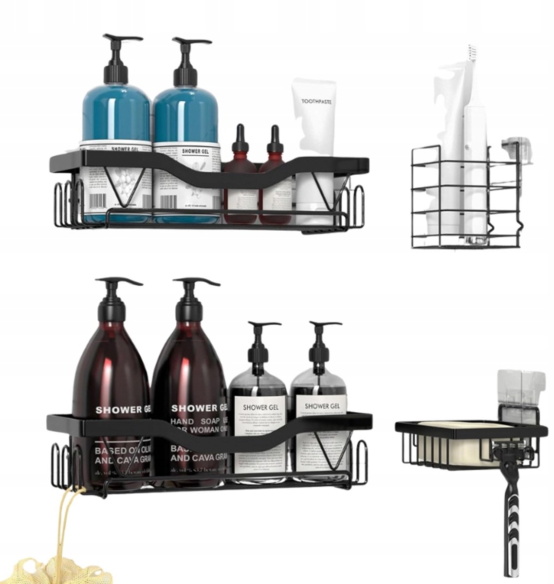 Merkloos Douche & Keuken Organizer Set - 4 Delig - Zonder Boren
