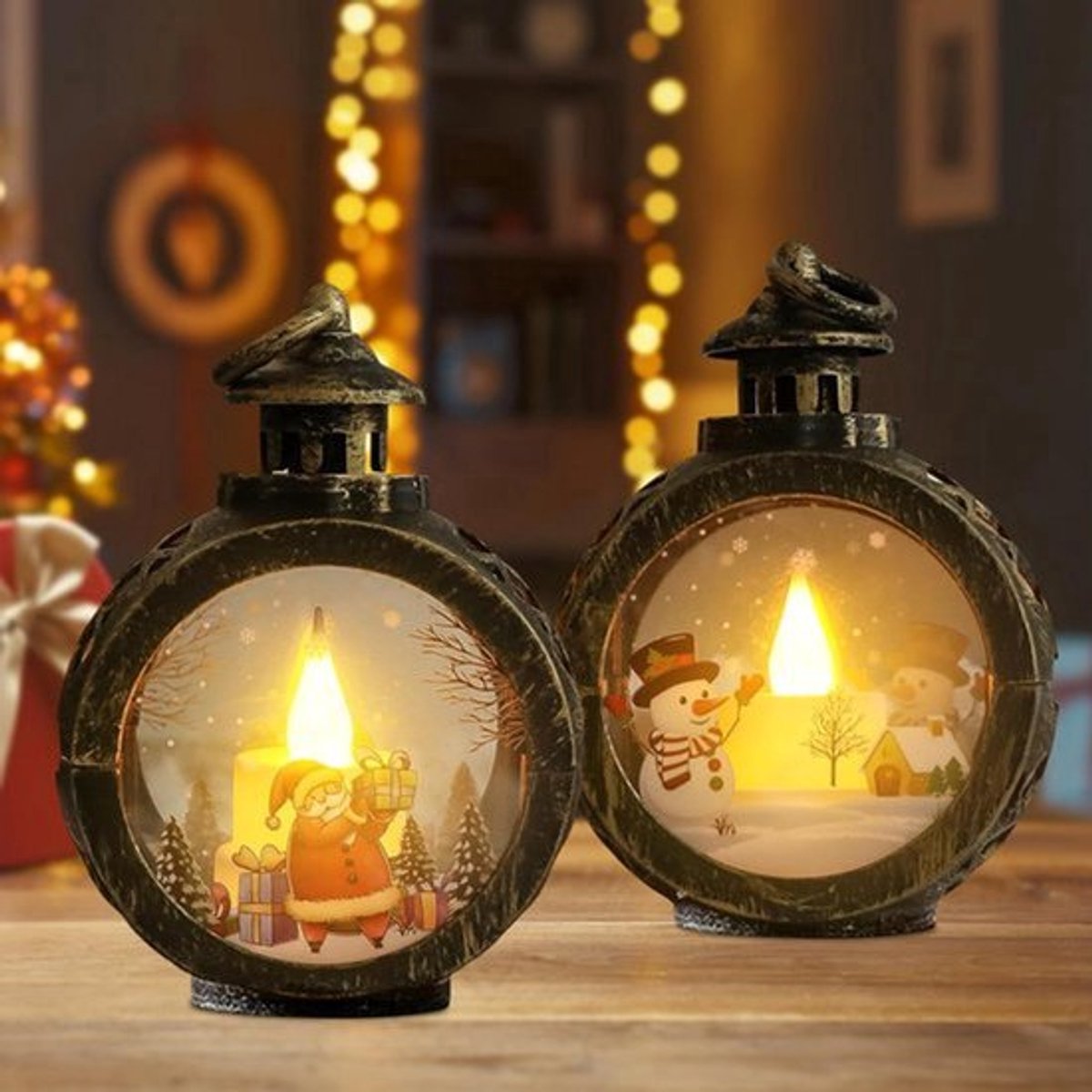Kerstdecoratie LED-kerstlantaarn windlicht - voor binnen - vintage design