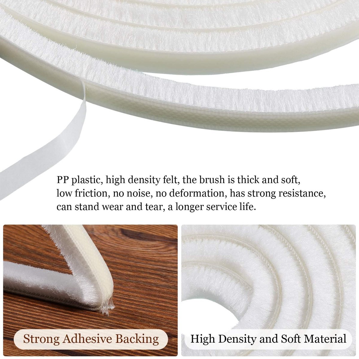 Borstelweerstriptape 5 meter - zelfklevend wit - waterdicht en geluidsisolatie - ideaal voor deuren en ramen - ShopVlot