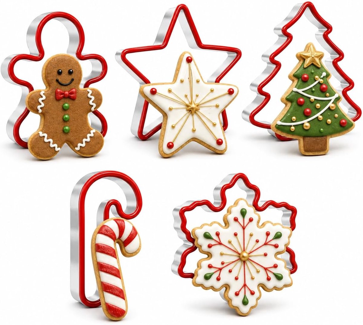 Kerst Cookie Cutters Roestvrij staal - Siliconen rand - Comfortabel persen - Voor feestelijk bakken - ShopVlot
