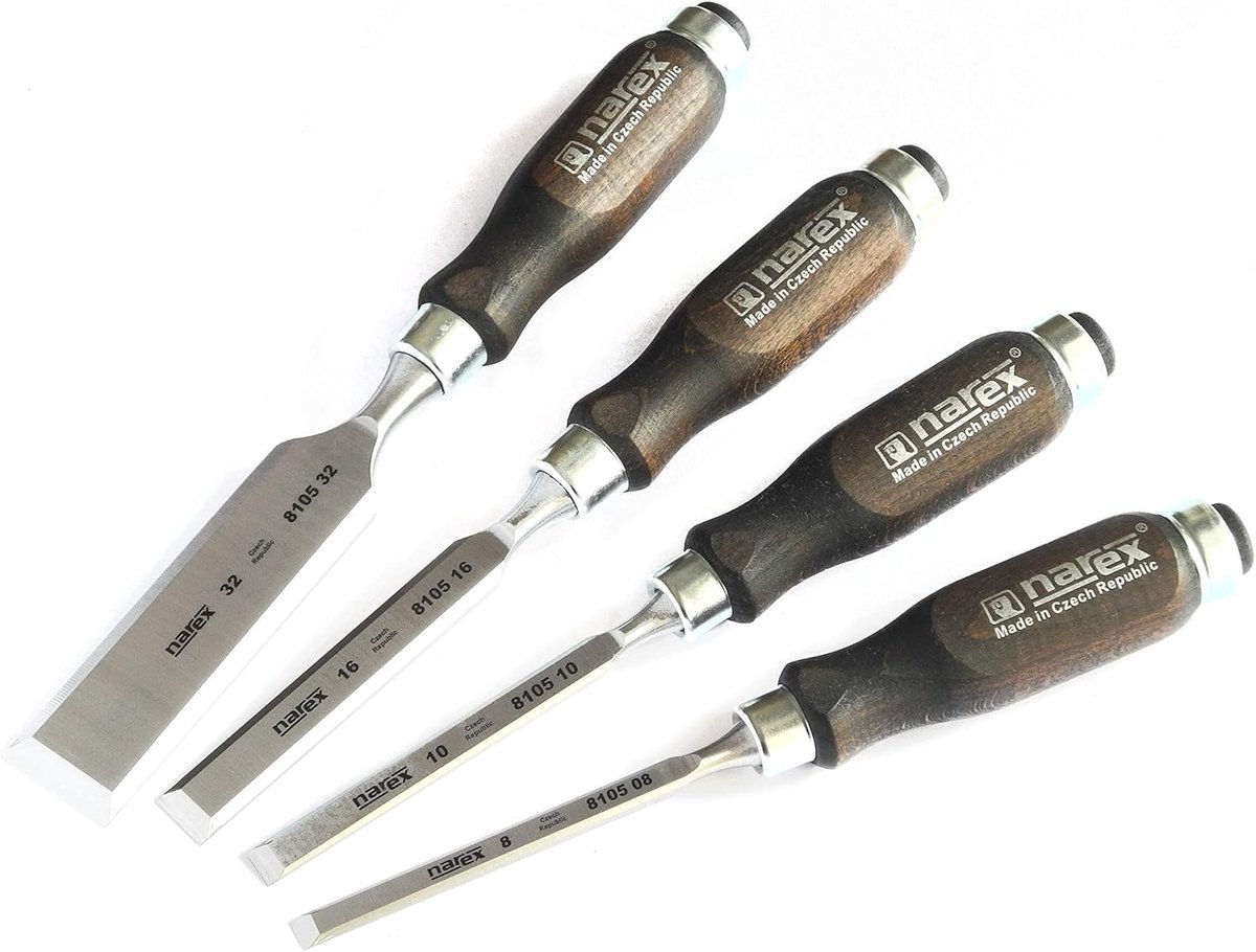 Houtbeitel set 4-delig - staal 59 HRc - ergonomische handgrepen - direct gebruiksklaar - ShopVlot