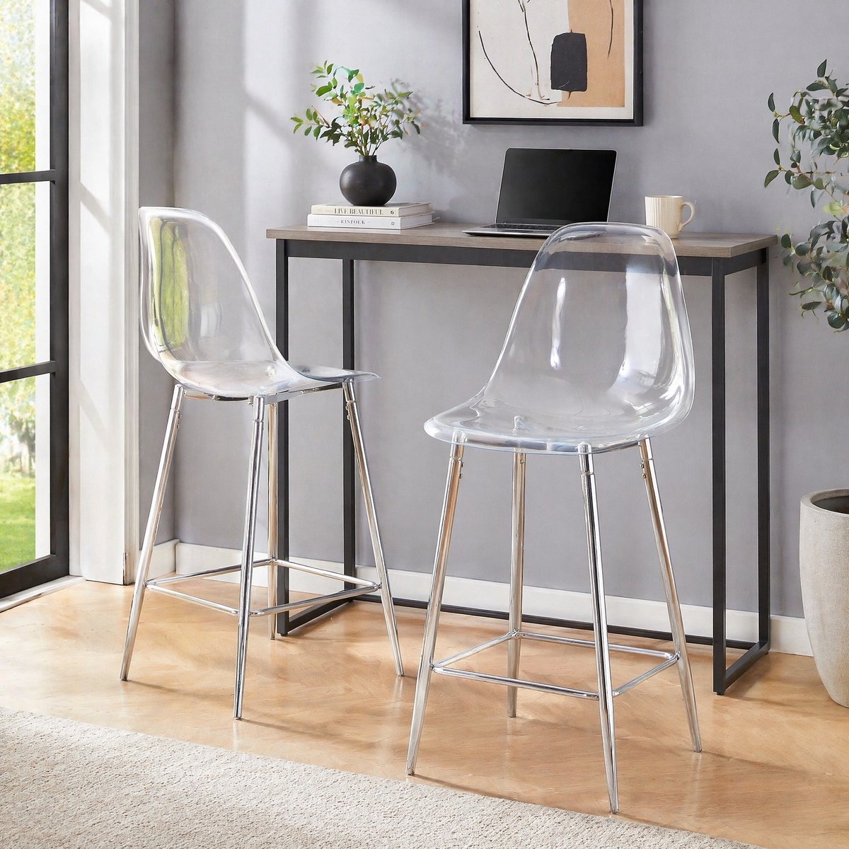 COVREO Barkruk 51 x 45 x 102 cm, transparant zilver, kunststof met rugleuning