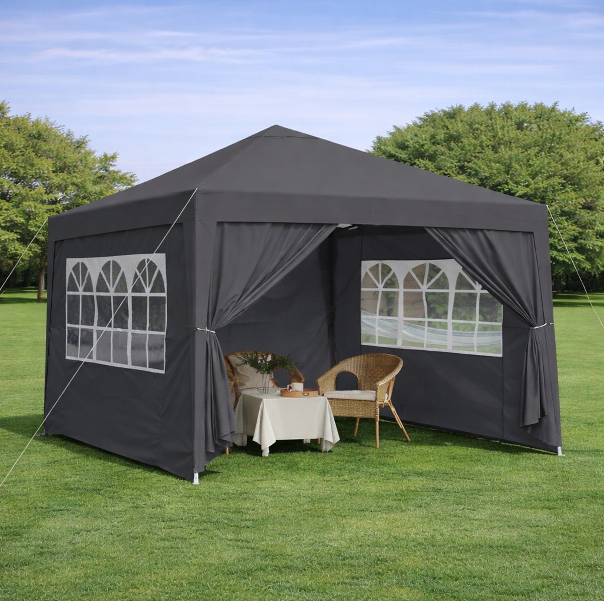 Desmiu Partytent – 3 X 3 M – Opvouwbaar En Waterdicht – Staal – Zwart – Voor Tuin Feest En Kamperen – Met 4 Zijwanden