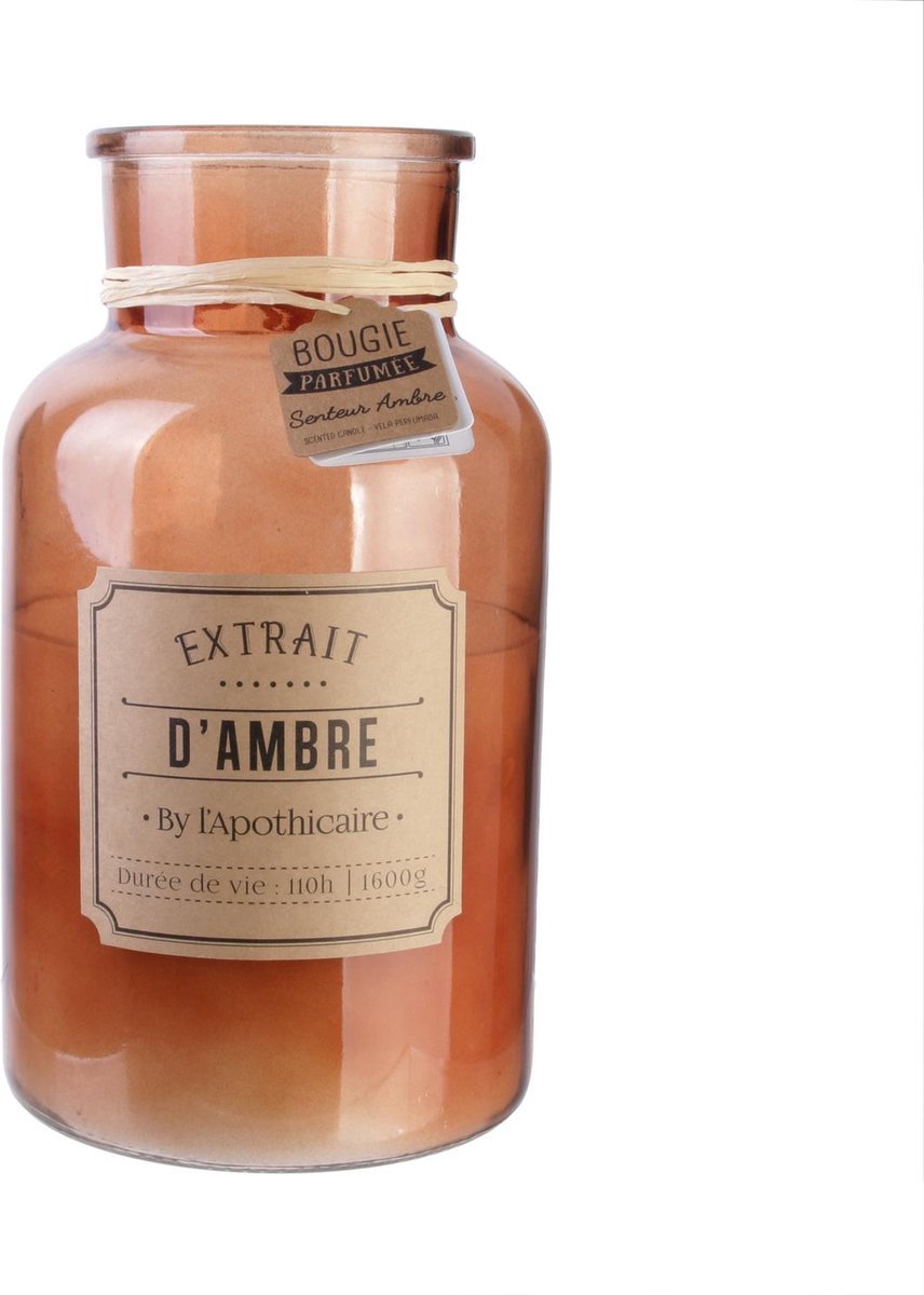 XL Geurkaars Amber Ø14 x 25,5 cm – Grote Apothicaire Kaars in Glazen Pot met Kurken Deksel – Katoenbloesem & Witte Muskus – Tot 110 Uur Brandduur – Bruin