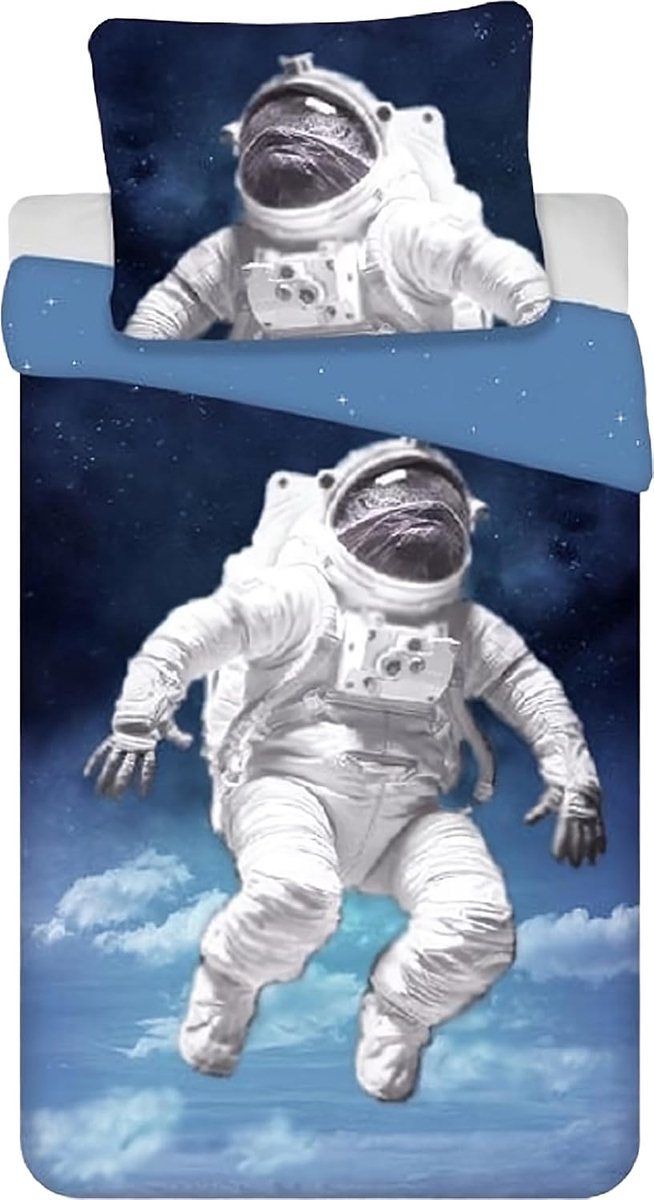 Dekbedovertrek ruimte astronaut 135 x 200 cm - 100% katoen - hoogwaardig bedrukt - makkelijk te onderhouden - ShopVlot
