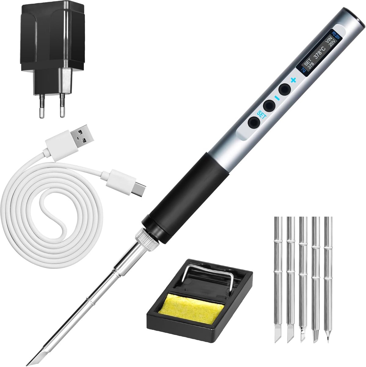 Soldering Iron Set 65W - Draadloos met OLED Scherm - 5 Soldering Tips - Snelle Verwarming voor Reparatie en DIY - ShopVlot