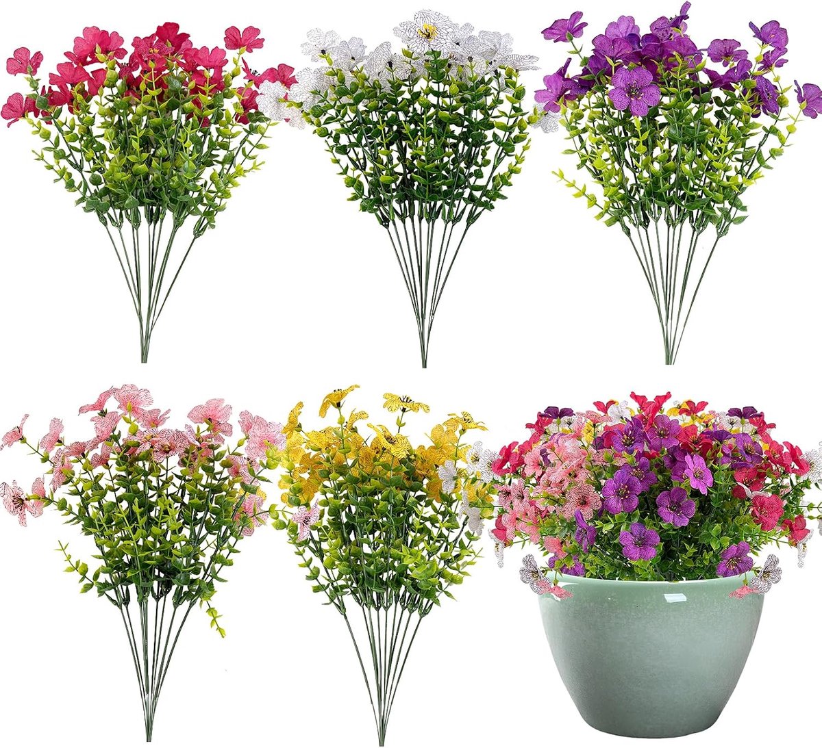 Kunstbloemen voor Buiten 50 Stuks - UV-Bestendig Plastic - Mix van 5 Kleuren - Vrolijke Bloemrijke Uiterlijk - ShopVlot
