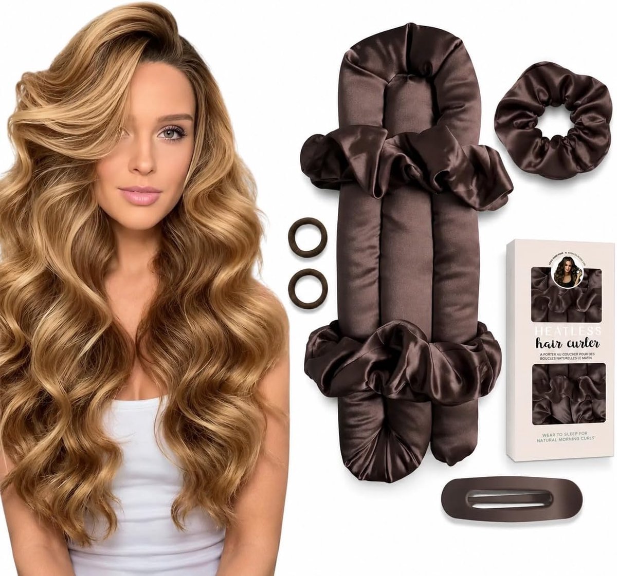 Heatless curls set - satijnen krultang - zachte golven - voor 's nachts gebruik - ShopVlot