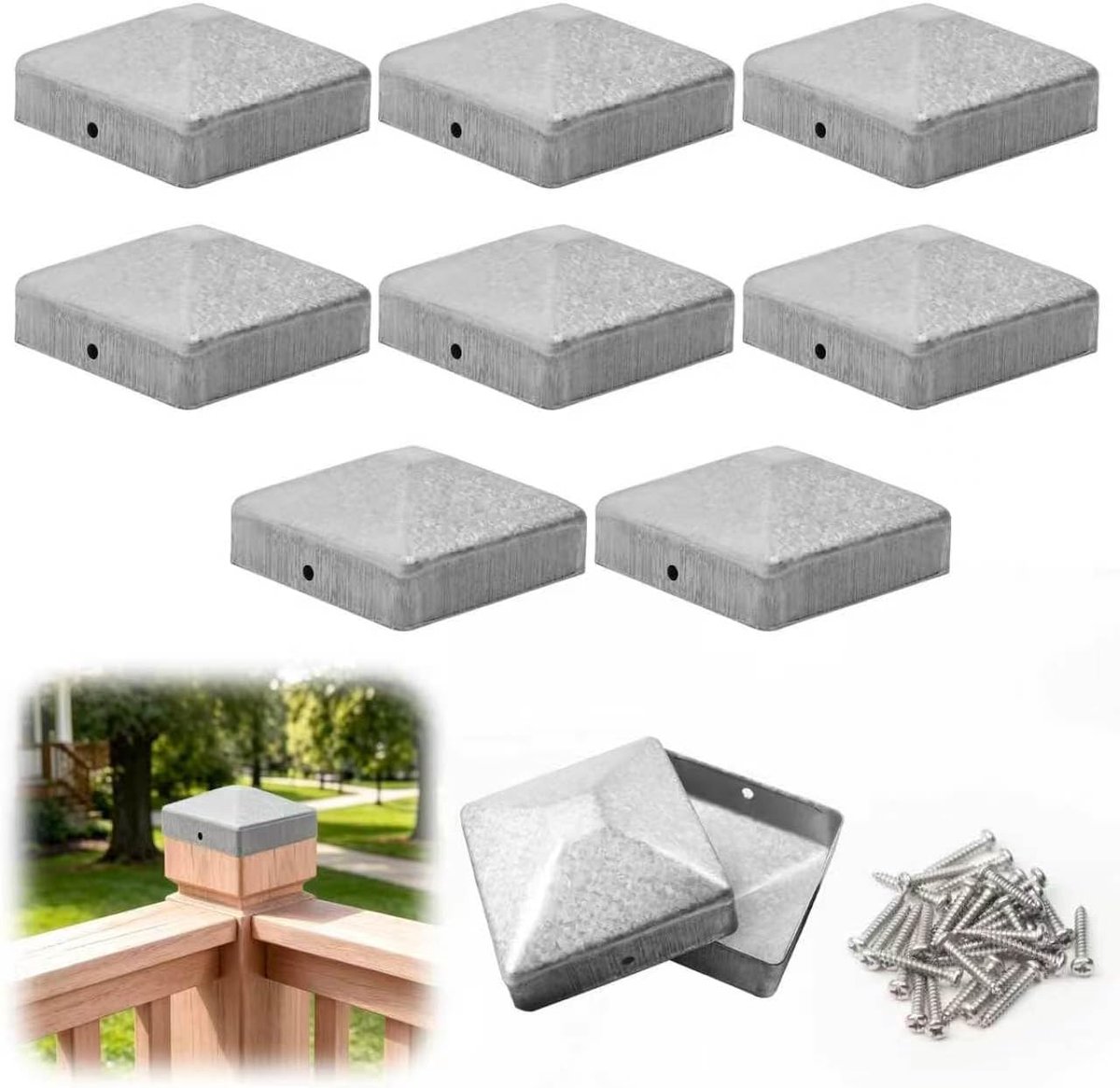 Paaldoppen 7 x 7 cm - verzinkt materiaal - roestbestendig - bescherming voor hekpalen - ShopVlot