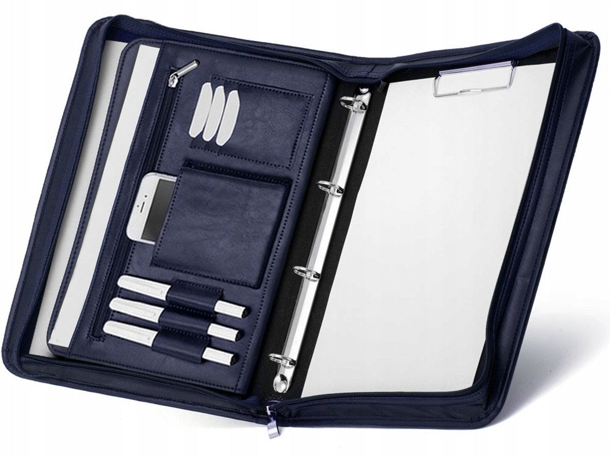 Solome BW50A4 Marine Blauw Leren Conferentiekaart Organizer A4
