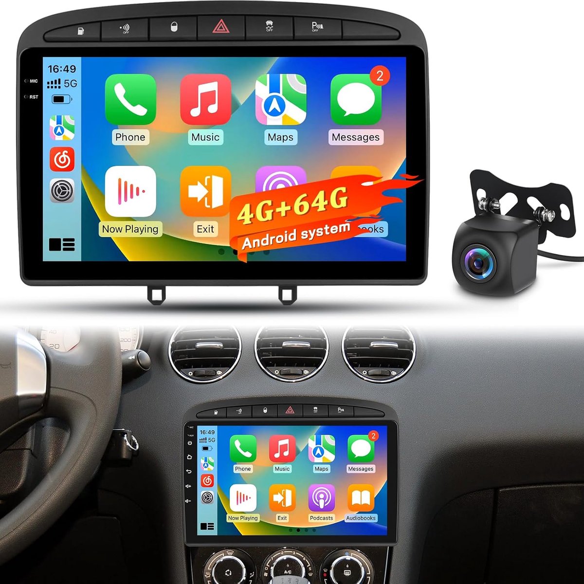 Auto radio 4+64G - Android Touch Screen - Draadloze CarPlay en Android Auto - GPS en Bluetooth voor Peugeot 308/408 - ShopVlot