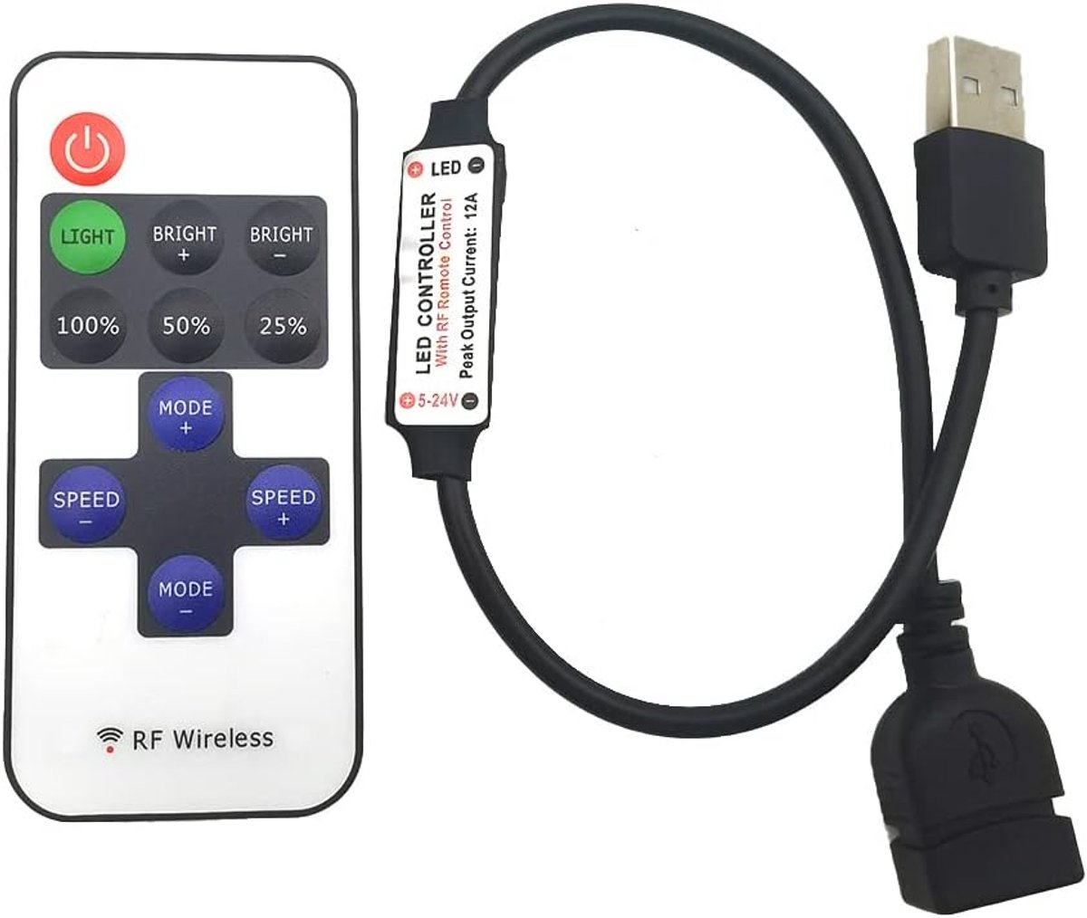LED dimmer afstandsbediening 11 toetsen - USB 5-24V - RF draadloos - tot 30 meter bereik - ShopVlot