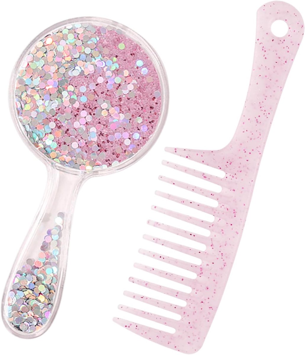 Make-up Spiegel Set - Ronde Drijfzand Spiegel 152x74mm - Glitter Kam 236x64mm - Perfect voor Uitgaan - ShopVlot