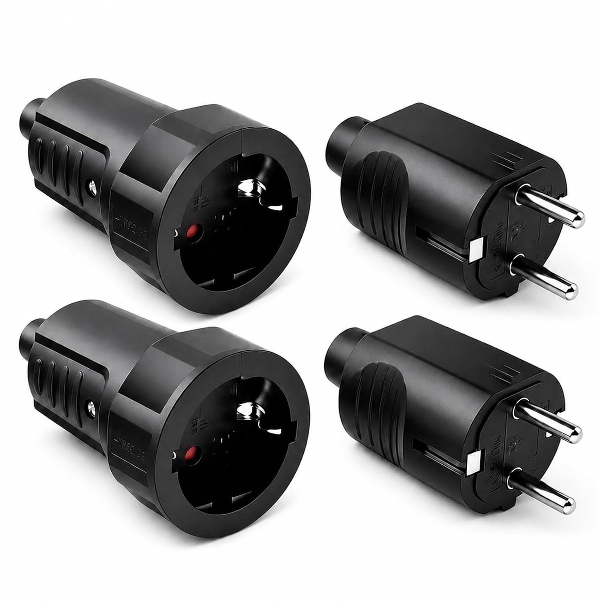 Schuko-stekker en koppelingsset 230 V - waterdicht IP44 - rubberen stekker - betrouwbaar voor buitengebruik - ShopVlot