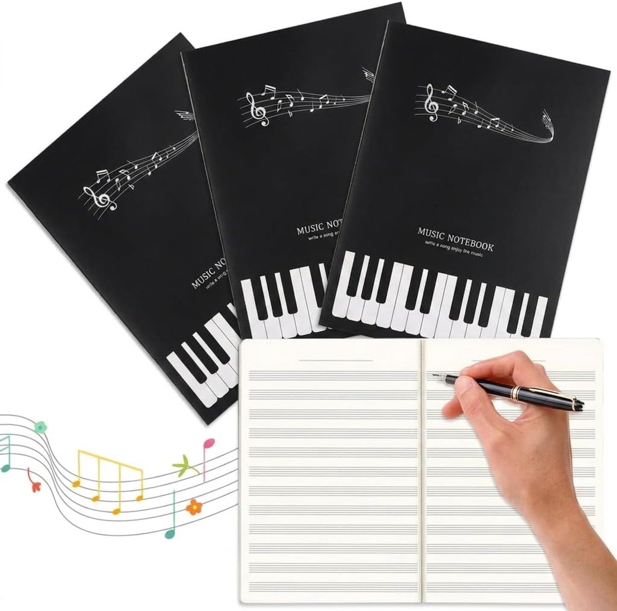 Notitieboekje B5 - lege bladmuziek - brede bladregels - ideaal voor muziekstudenten - ShopVlot