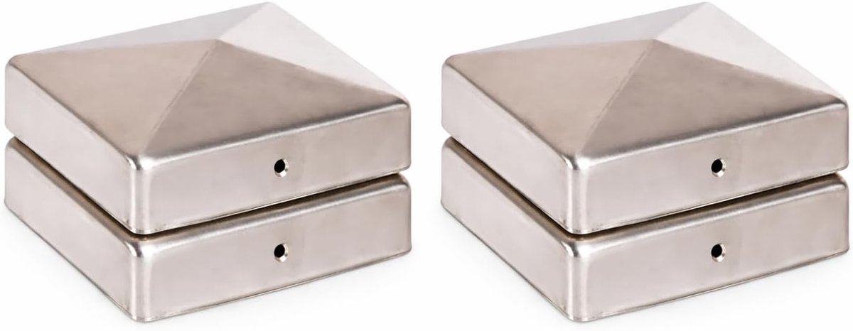 Pfostenkapp pyramide 91 x 91 mm - roestvrij staal - met bevestigingsgaten - beschermt houten palen tegen weer en vocht - ShopVlot