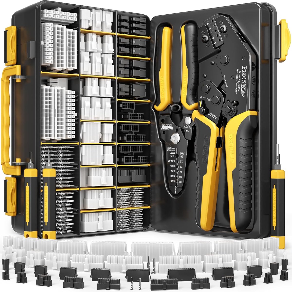 Crimping tool set 0.3cm & 0.5cm - 48 soorten 2-24 polige connectors - ratelkrimptang met strip- en trekfunctie - ShopVlot