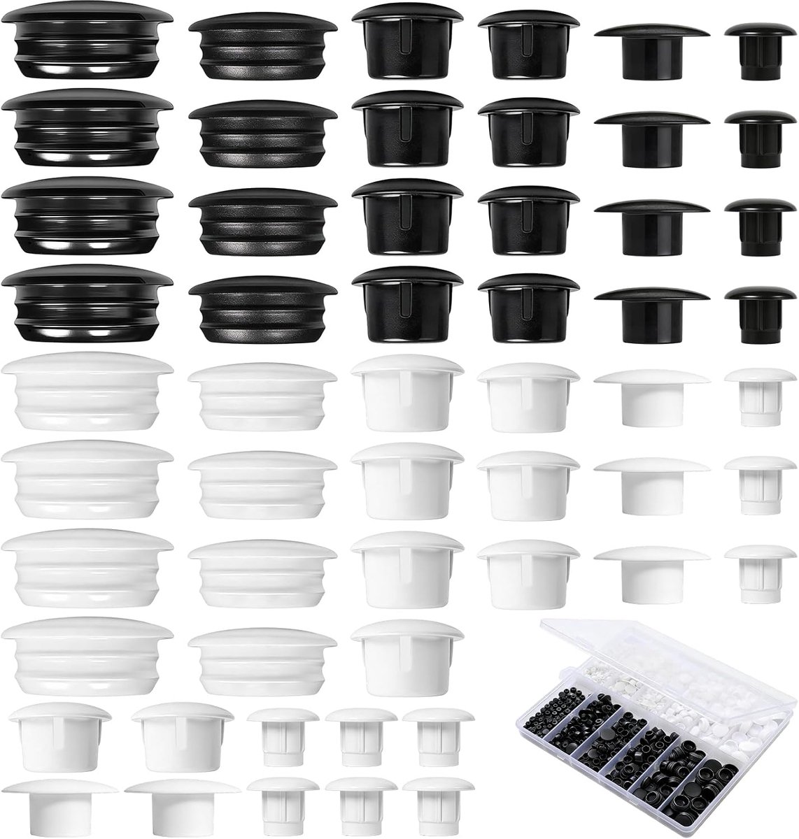 Plastic stopcontacten set 460pcs - zwart en wit - verschillende maten - perfect voor meubels en machines - ShopVlot