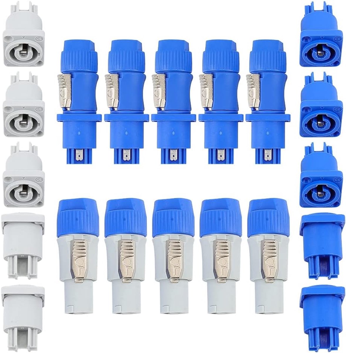 Audio speaker plug kit 10 stuks - Neutrik Powercon type A - 5 blauwe en 5 witte adapters - Voor versterkers en mixers - ShopVlot