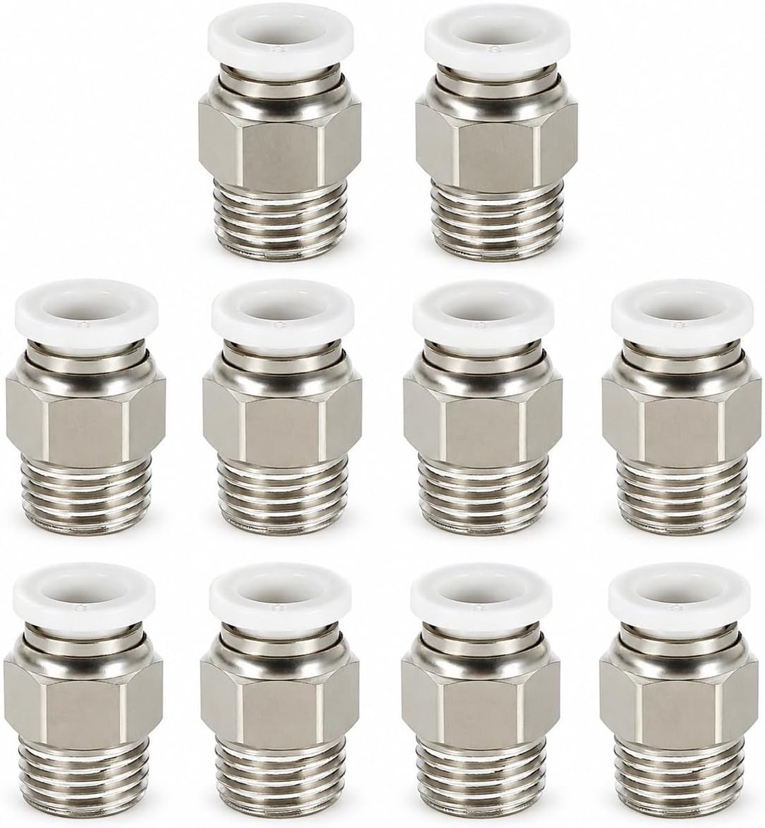 Pneumatische koppelingen 8mm - PT1/4 inch draad - Messing met witte ring - Geschikt voor luchtleidingen - ShopVlot