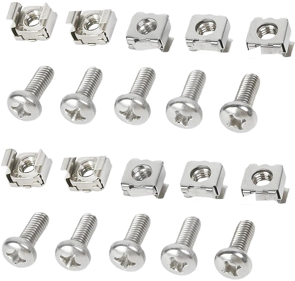 M6 cage nuts schroeven set - 50 stuks M6 x 16mm - vierkante moeren - geschikt voor server racks - ShopVlot