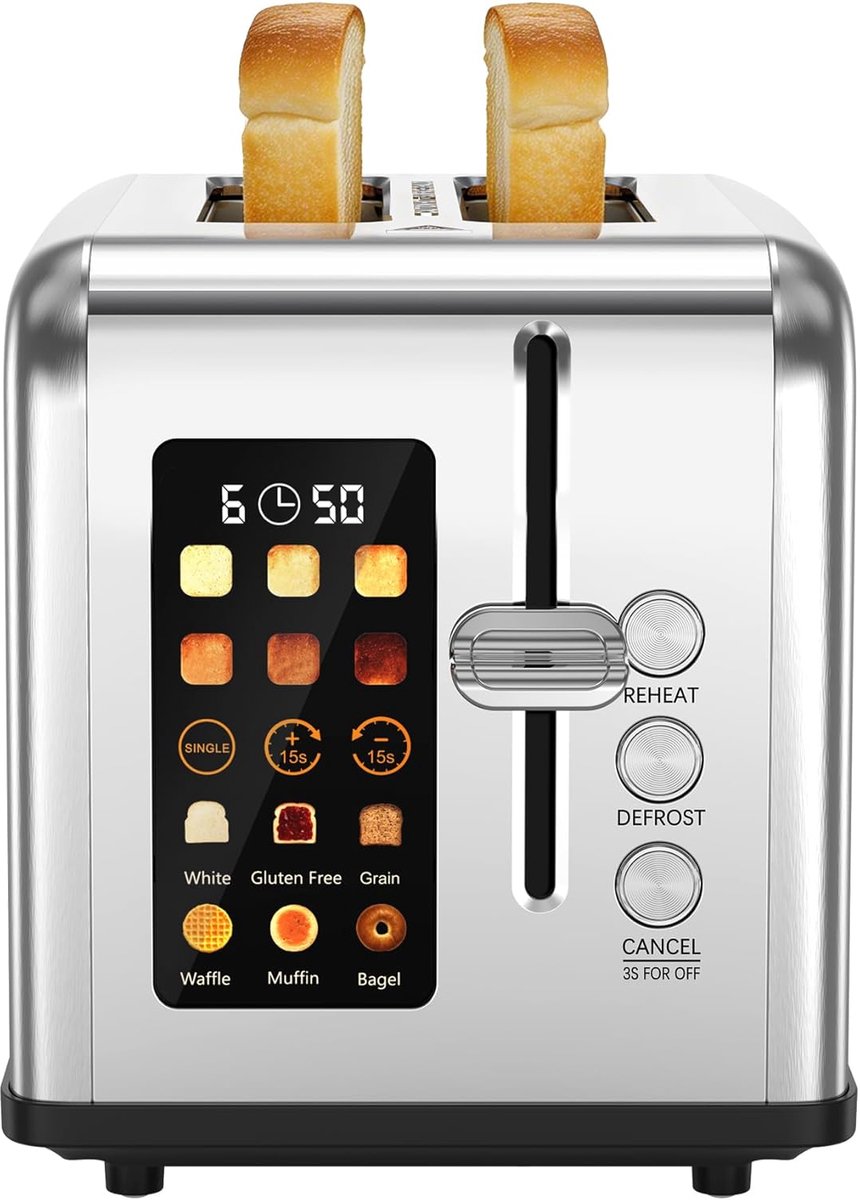 Toaster 2 disc - LED touchscreen - RVS - Perfect gebakken brood - ShopVlot