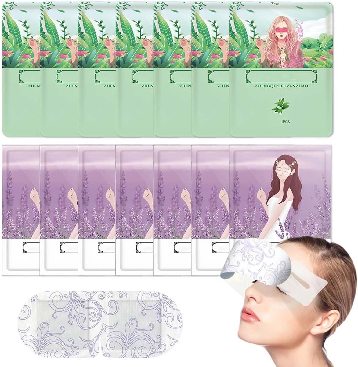 Oogmasker verwarmend 14 stuks - lavendel en bijvoet - ontspanning en verlichting - wegwerp voor slapen en reizen - ShopVlot