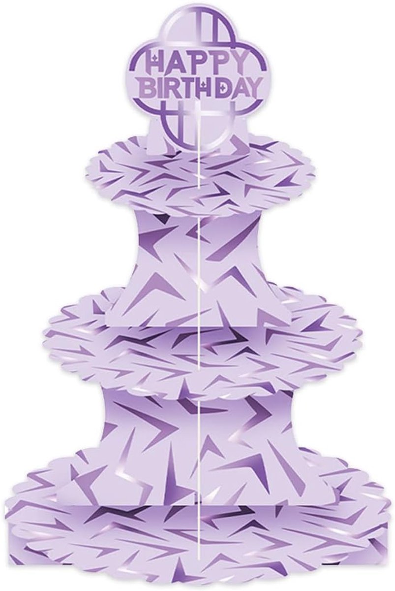 Taartstandaard 3 etages - paarse karton - geurloos en onderhoudsvriendelijk - perfect voor feestelijke decoratie - ShopVlot