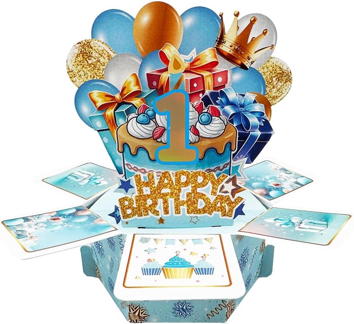 Pop-up verjaardagskaart jongens 1 jaar - 3D diorama - grappig ontwerp - perfect cadeau voor zoon of neef - ShopVlot