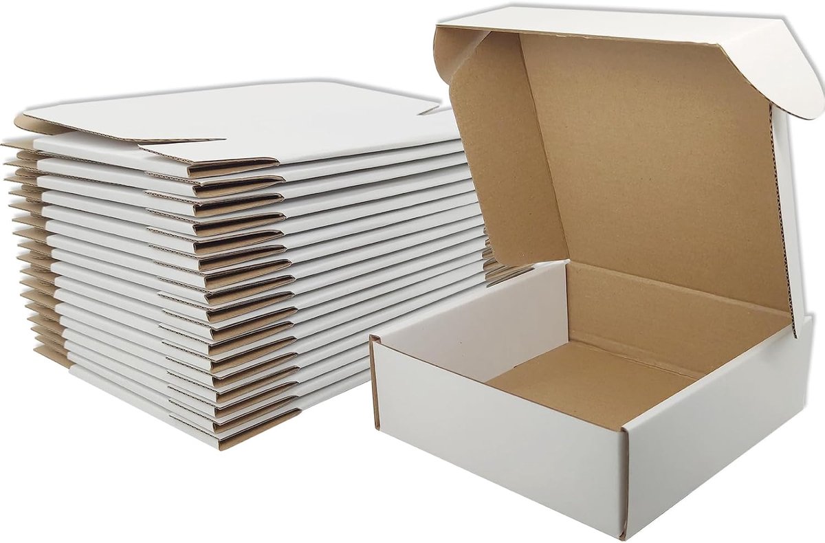 Verzenddozen 200 x 200 x 100mm - Witte Kartonnen Dozen - Recyclebaar - Perfect voor Verzenddoeleinden - ShopVlot