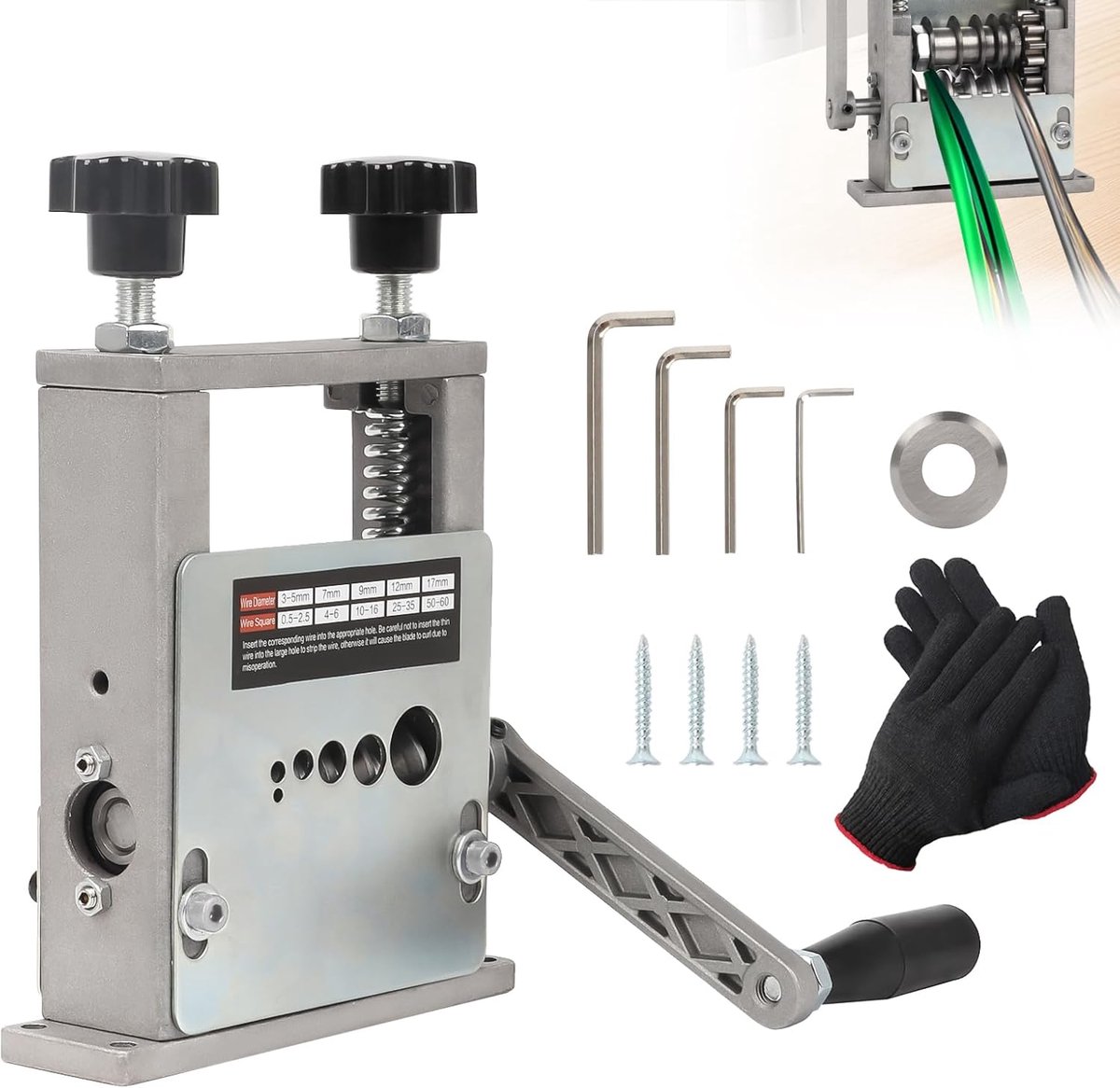 Draadstripmachine - met extra mes en zwarte handschoenen - elektrisch voor koper/aluminium - hoge efficiëntie - ShopVlot