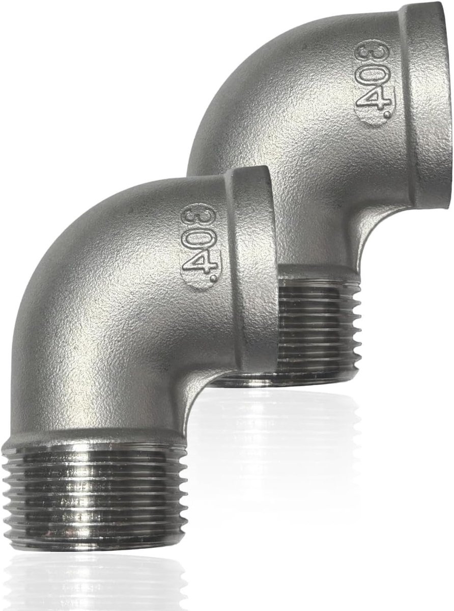 Staalbocht 90° 1 inch - 304 RVS - Schroefverbinding - Voor sanitaire installaties - ShopVlot
