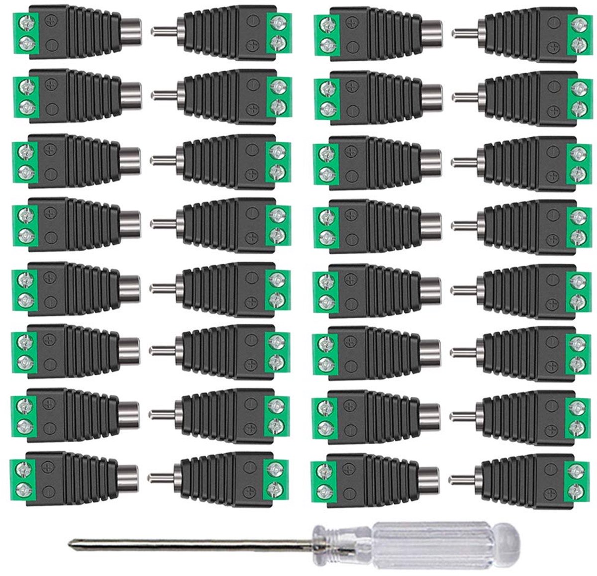 RCA adapters 16 paar - 2-pins male en female kit - schroefklem connector - eenvoudig kabelverbinding maken - ShopVlot