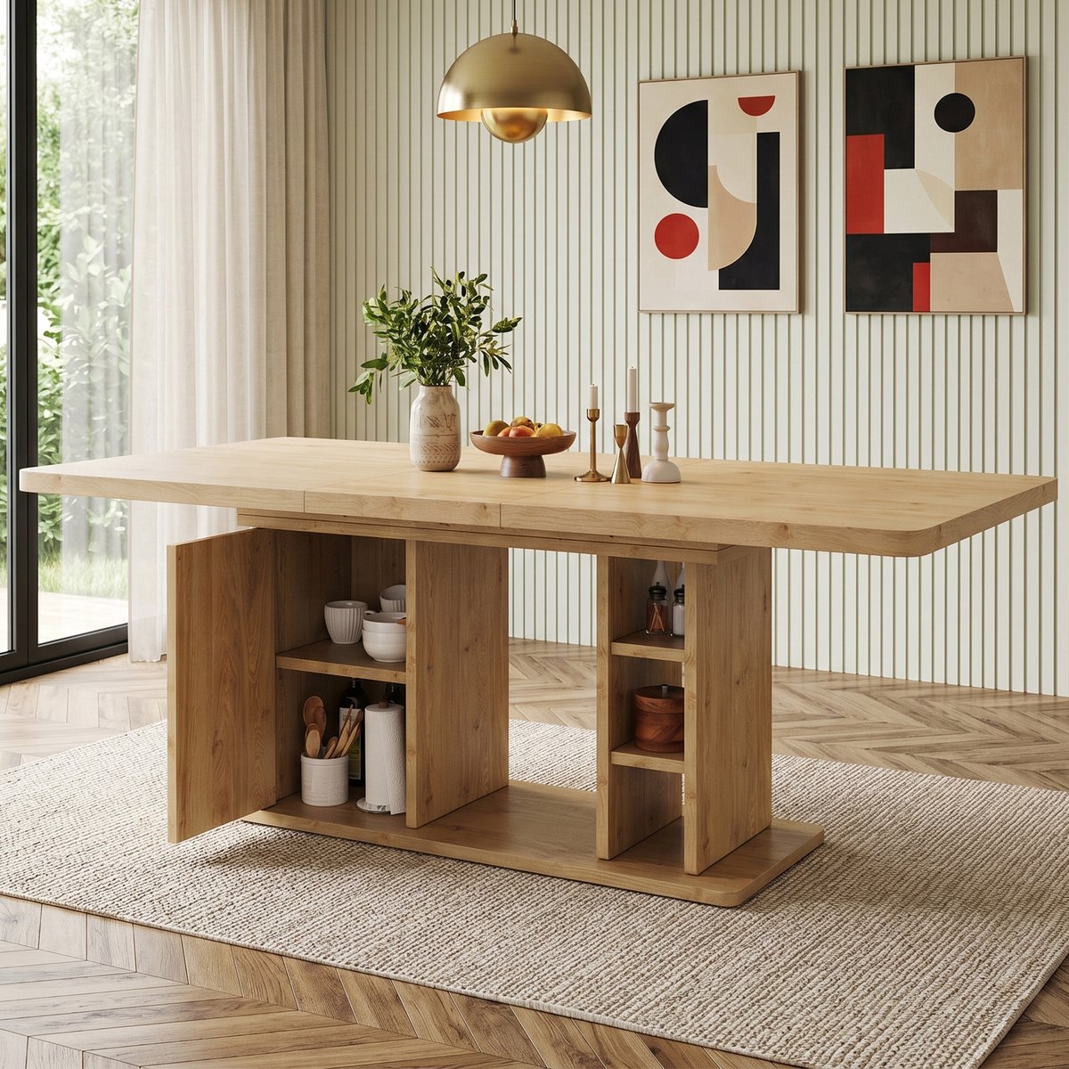 Uitbreidbare Eettafel 140/180x80 cm - 6-8 Personen Met Opbergruimte En 3 cm Dik Tafelblad Eiken