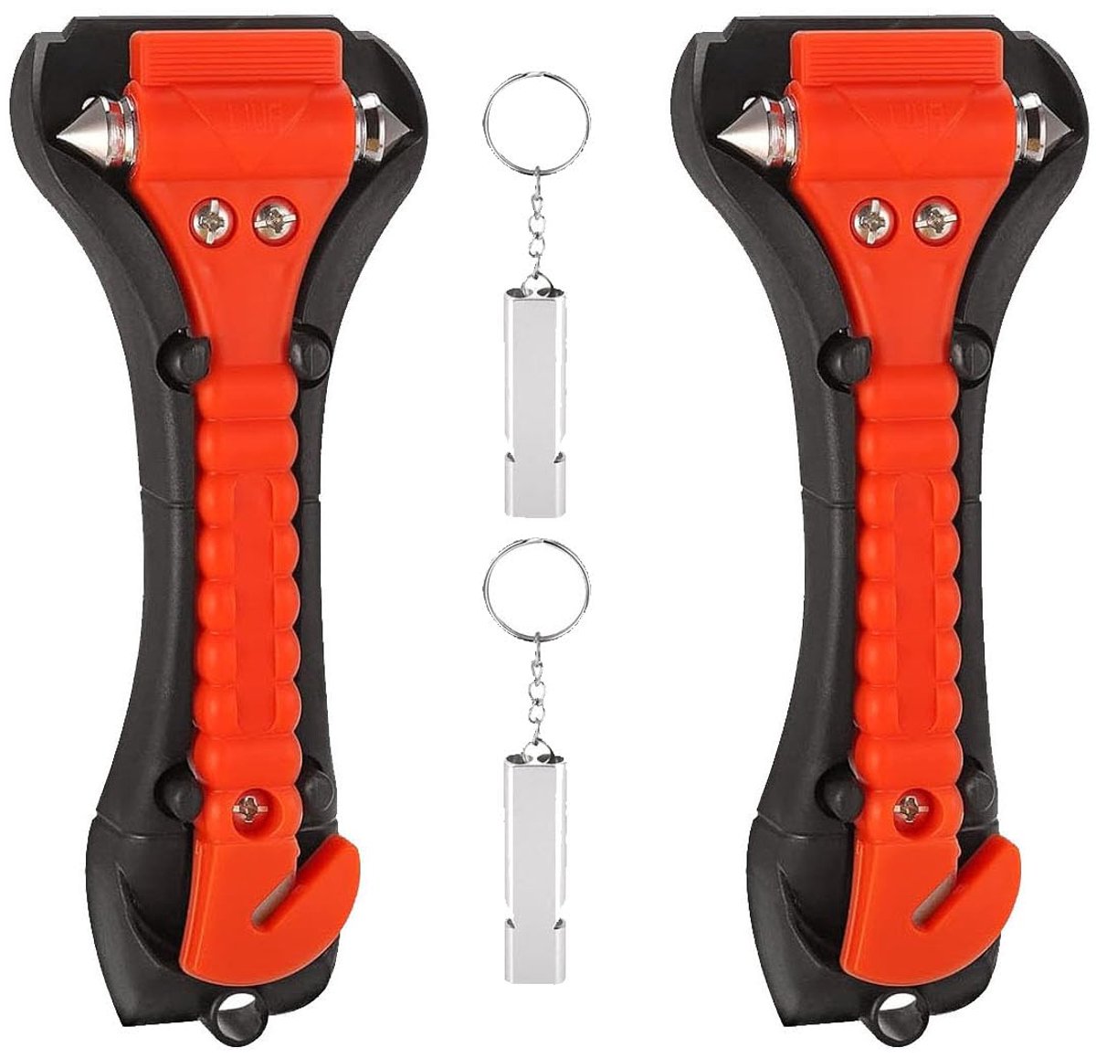 Noodhamer voor de auto 2-in-1 - Veiligheidsgordel-cutter en glasbreker - Inclusief 2 fluitjes - ShopVlot
