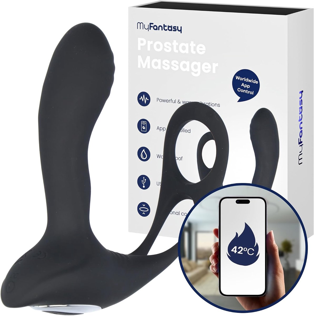 Prostate Stimulator met Cockring - Verwarmd - App Bediening - Wereldwijd gebruik - ShopVlot