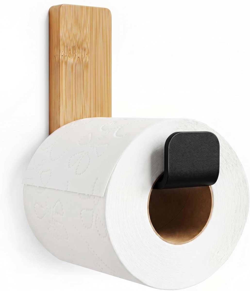 Toiletpapierhouder wandmontage - zelfklevend - zwart - eenvoudig te installeren - ShopVlot