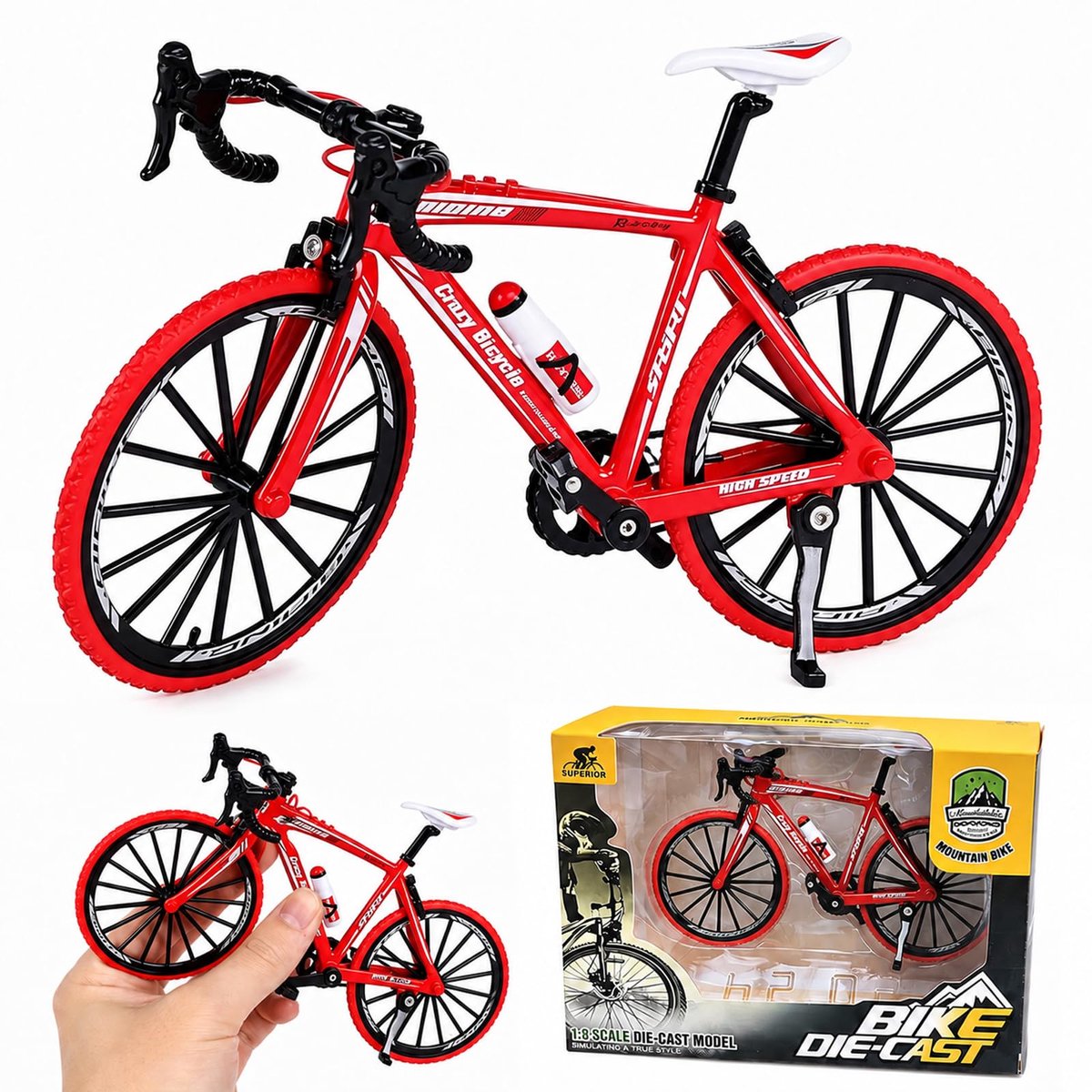 Miniatuur mountainbike 1:8 - Rood model - Gedetailleerd ontwerp - Perfect voor verzamelaars - ShopVlot
