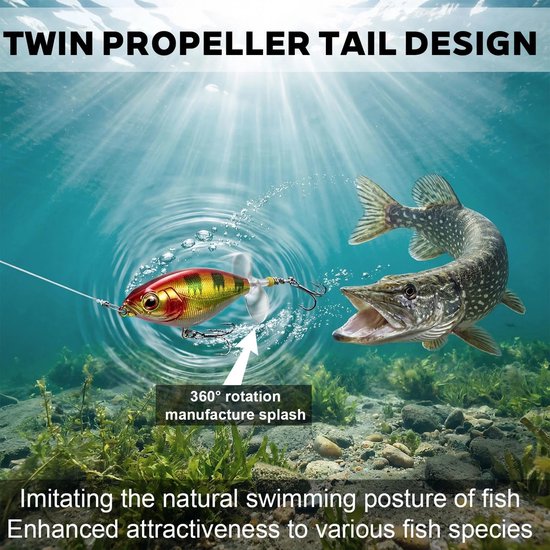 4 Stuks Topwater Wobbler voor Forel, Snoek en Baars - 8 cm Levendige Zwemvissen met Propellerstaart voor Zoet en Zout Water — afbeelding 5