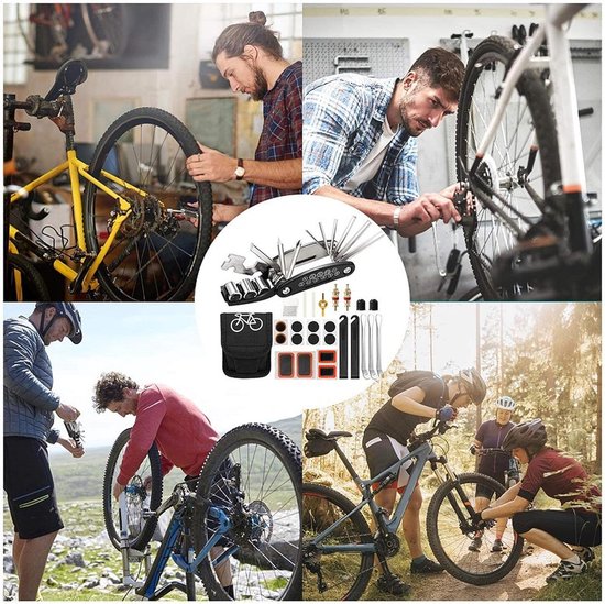 Fietsreparatieset - Bandenset Fiets - Onderweg Repareren - 16-in-1 Tool - L - Zwart — afbeelding 4