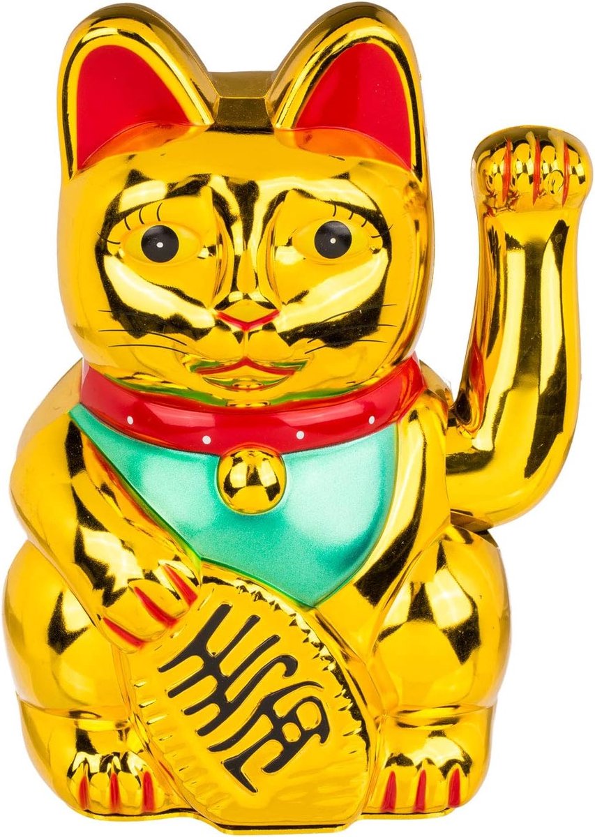 Maneki Neko kat - plastic - goud - verwelkomt bezoekers - ShopVlot
