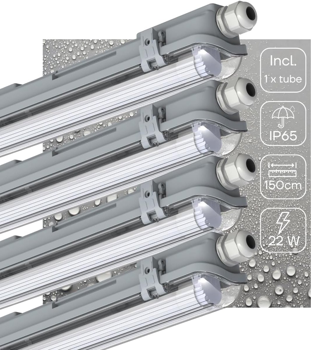 LED fluorescentielamp 150cm - 4-pack - IP65 - 2880lm helder licht - ideaal voor binnen en buiten - ShopVlot