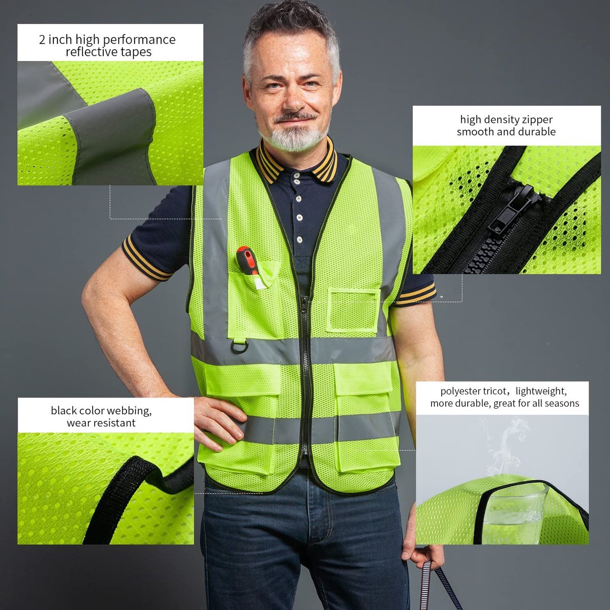 Veiligheidsvest voor volwassenen L - Groen - Hoge zichtbaarheid - Reflecterend met ritszakken - ShopVlot