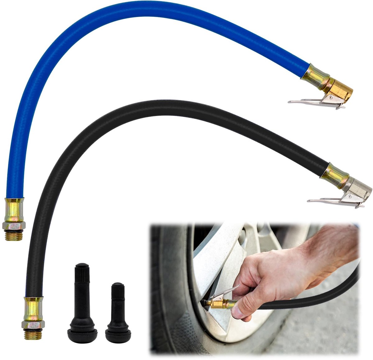 Bandenpomp slang 38 cm - rubberen ventielen - ventielverlenging - ideaal voor fiets, motor en auto - ShopVlot