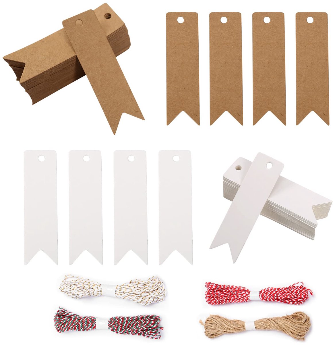 Cadeauhangers - Papieren labels - Feestdecoratie - Inclusief jute touw - 2 x 7 cm - Bruin