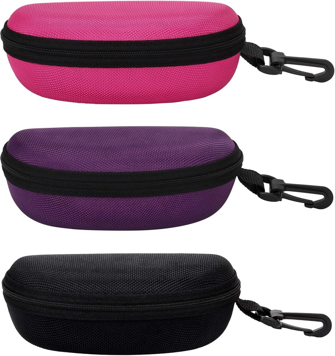 Zonnebril etui 3 stuks - harde schaal - zwart/roze/paarse kleuren - ideaal voor reizen en sport - ShopVlot